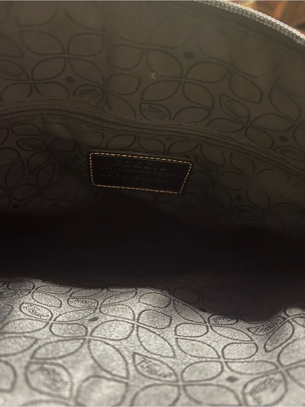 Fossil Black Leather Purse/ Briefcase with Magenta Lining